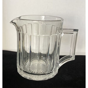 Clear Glass Paneled Mug Cuo Or Small Pitcher W/ Handle & Spout 5” Vintage